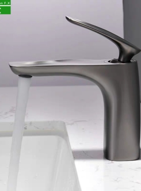 德国枪灰色面盆冷热水龙头全铜卫生间台盆浴室洗脸洗手盆黑色龙头