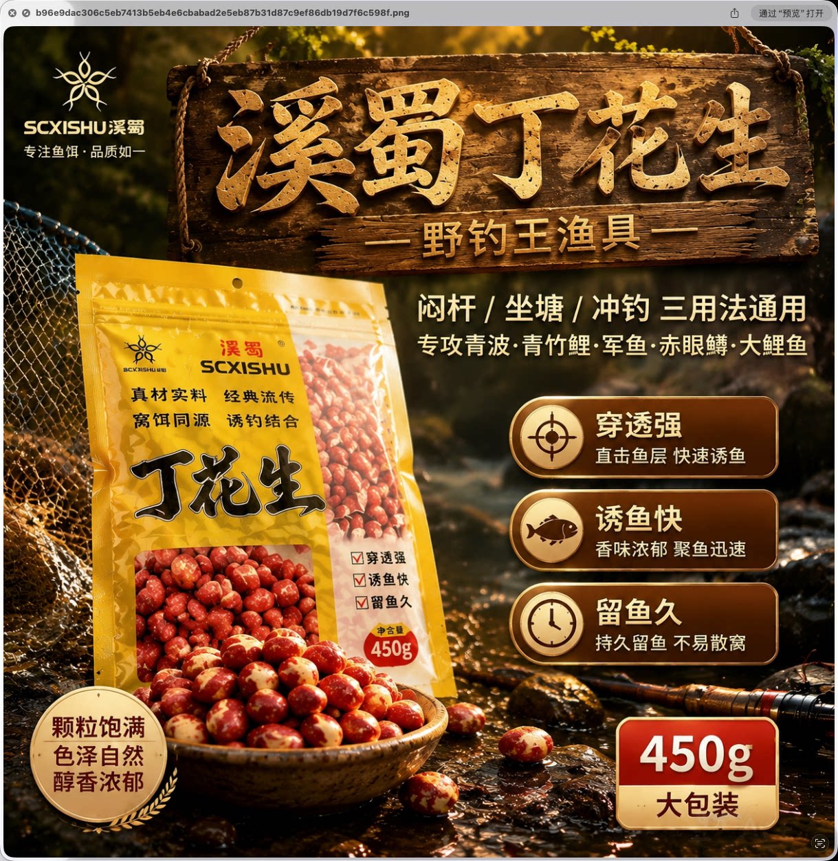 溪蜀丁花生秘制窝料盘车冲钓野钓清波青竹鲤军鱼大鲤鱼红专用饵料