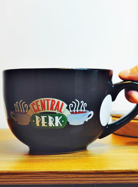 老友记周边central perk黑色超大容量马克杯泡面碗杯650ml陶骨瓷