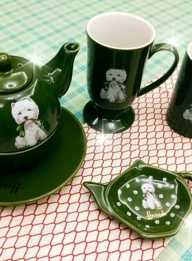 英国哈罗斯Harrods西高地茶杯陶瓷茶壶子母壶骨瓷杯小狗一壶一杯