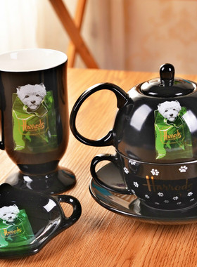 出口英国伦敦harrods西高地比熊茶壶子母壶马克杯高脚杯陶瓷骨瓷