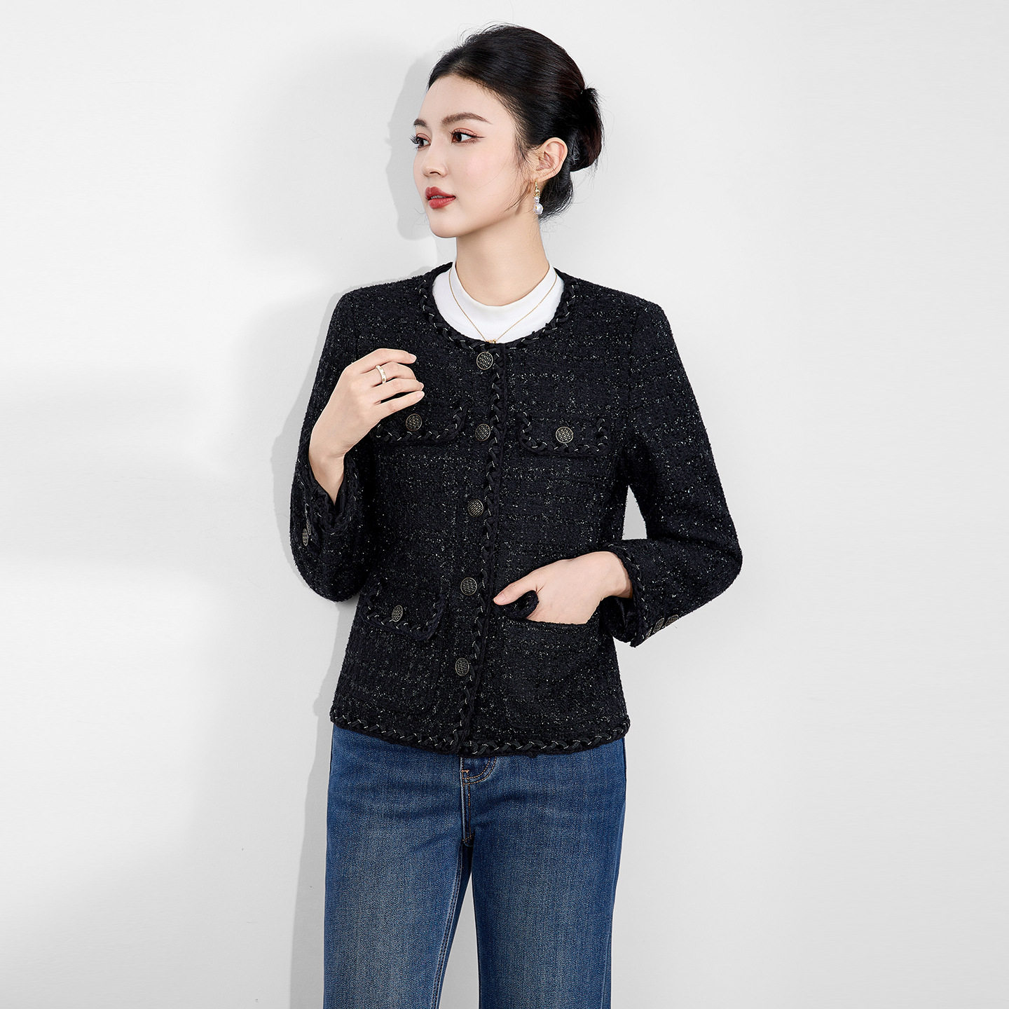 2515409-南油精致亮丝编织羊毛混纺粗花呢小香风外套女秋冬款上衣,女装/女士精品,毛呢外套,淘宝优惠券,粉丝福利购,淘宝优惠卷