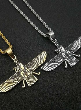 欧美百搭钛钢镀金波斯吊坠项链