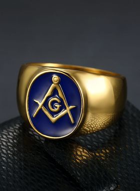 钛钢镀金蓝胶共济会嘻哈AG男士