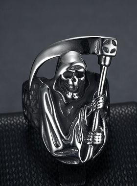 钛钢骷髅头朋克风复古男士戒指