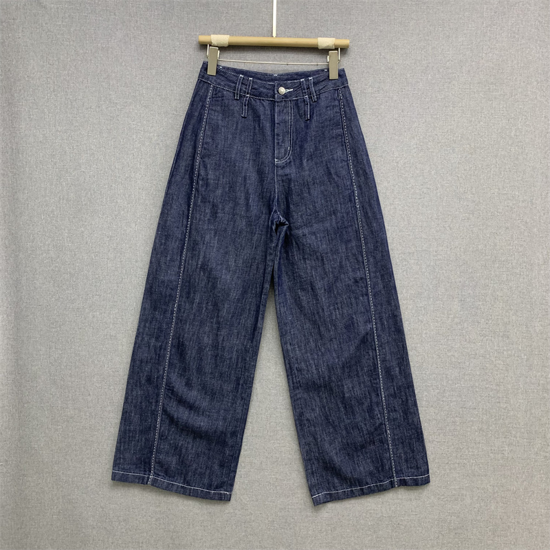 藍(lán)色名流66347歐貨夏款漢麻纖維顯瘦牛仔大筒褲女休閑闊腿拖地褲