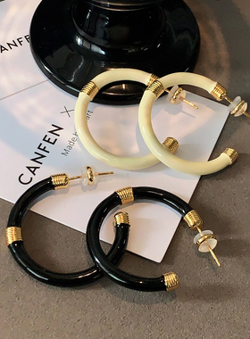 黑色珐琅圆圈耳钉2026新款爆款高级感圈圈耳钉小众设计中性风耳饰