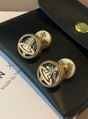 双面古铜色西太后耳环2026新款爆款高级感黑色耳钉轻奢小香风耳饰