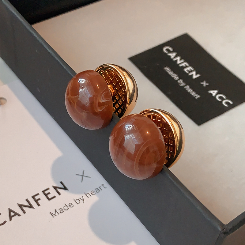 CANFEN美拉德复古风双面圆球耳钉