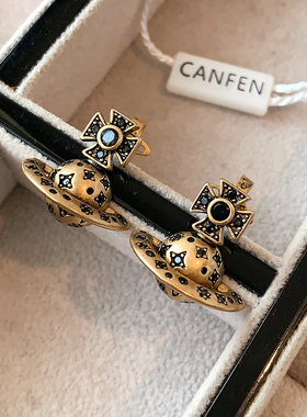 立体古铜色西太后土星耳钉2026新款爆款小香风耳环轻奢高级感耳饰