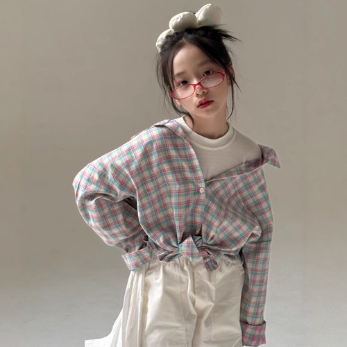 女童格子洋气时髦衬衫春季亲子装