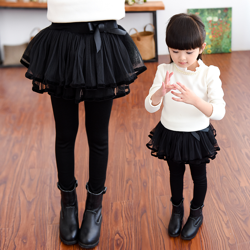 女童裤子2025春秋新款打底裤宝宝网纱假两件裙裤儿童中大童加绒裤