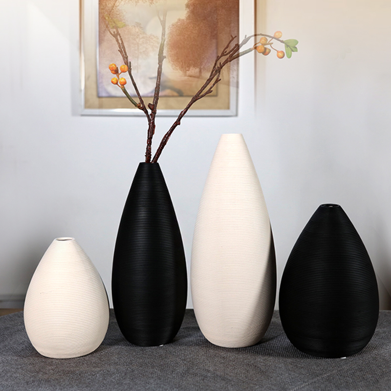陶瓷插花黑白拉丝现代简约景德镇家居饰品客厅花器北欧餐桌大花瓶