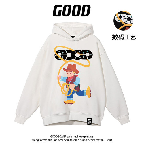 GOOD BOANR官网马年印花连帽卫衣男女美式加绒上衣情侣加厚外套冬