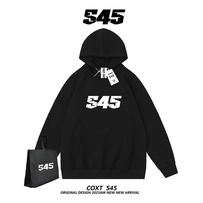 S45基础款连帽卫衣男女美式休闲宽松纯棉上衣情侣加绒加厚外套潮