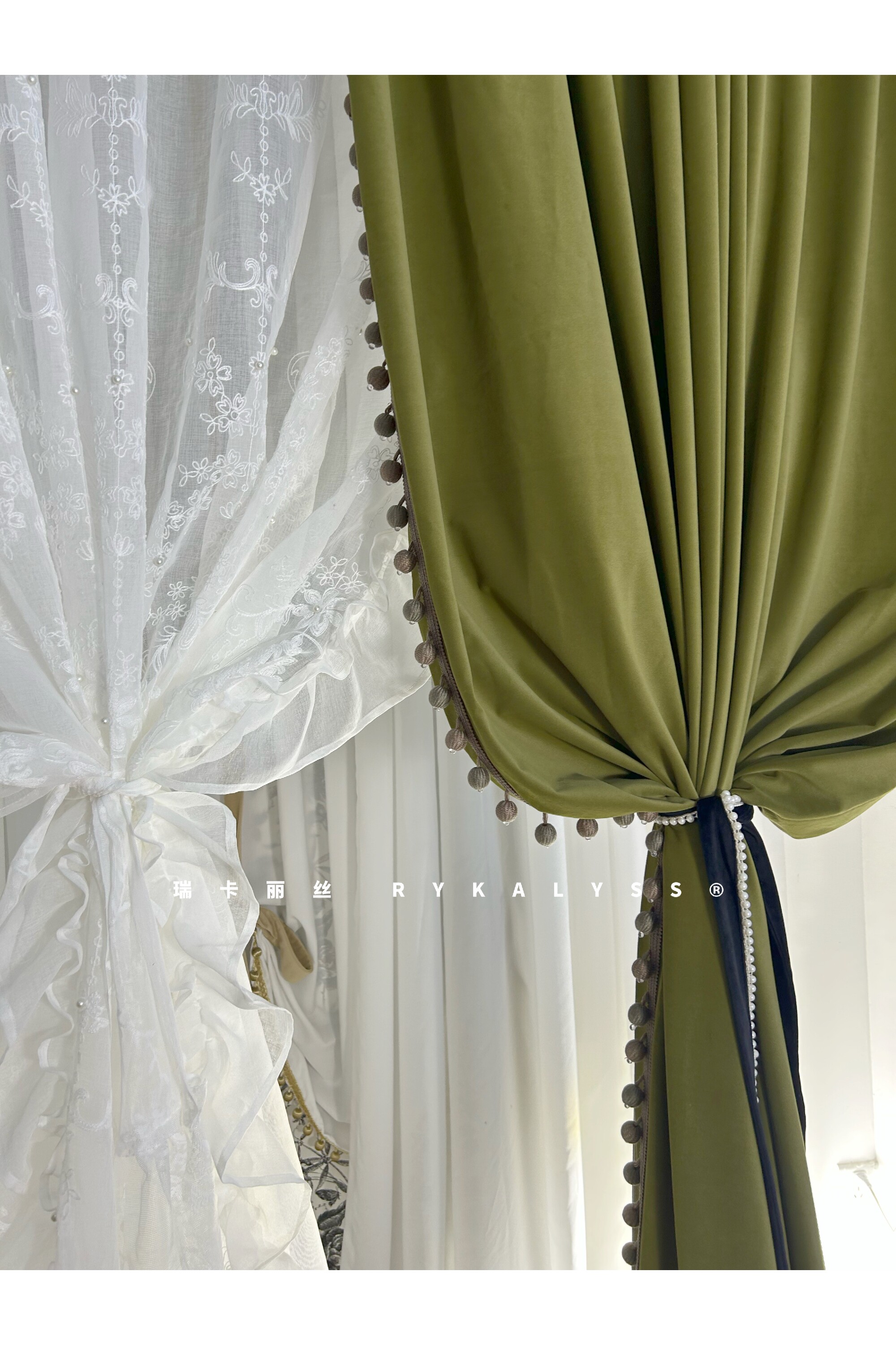 百搭超有氛围感的钉珠木耳边蕾丝窗纱适合美式法式装修客厅阳台