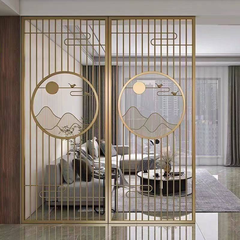 定制镂空轻奢铁艺屏风简约不锈钢隔断墙镂办公室屏风隔断客厅遮挡