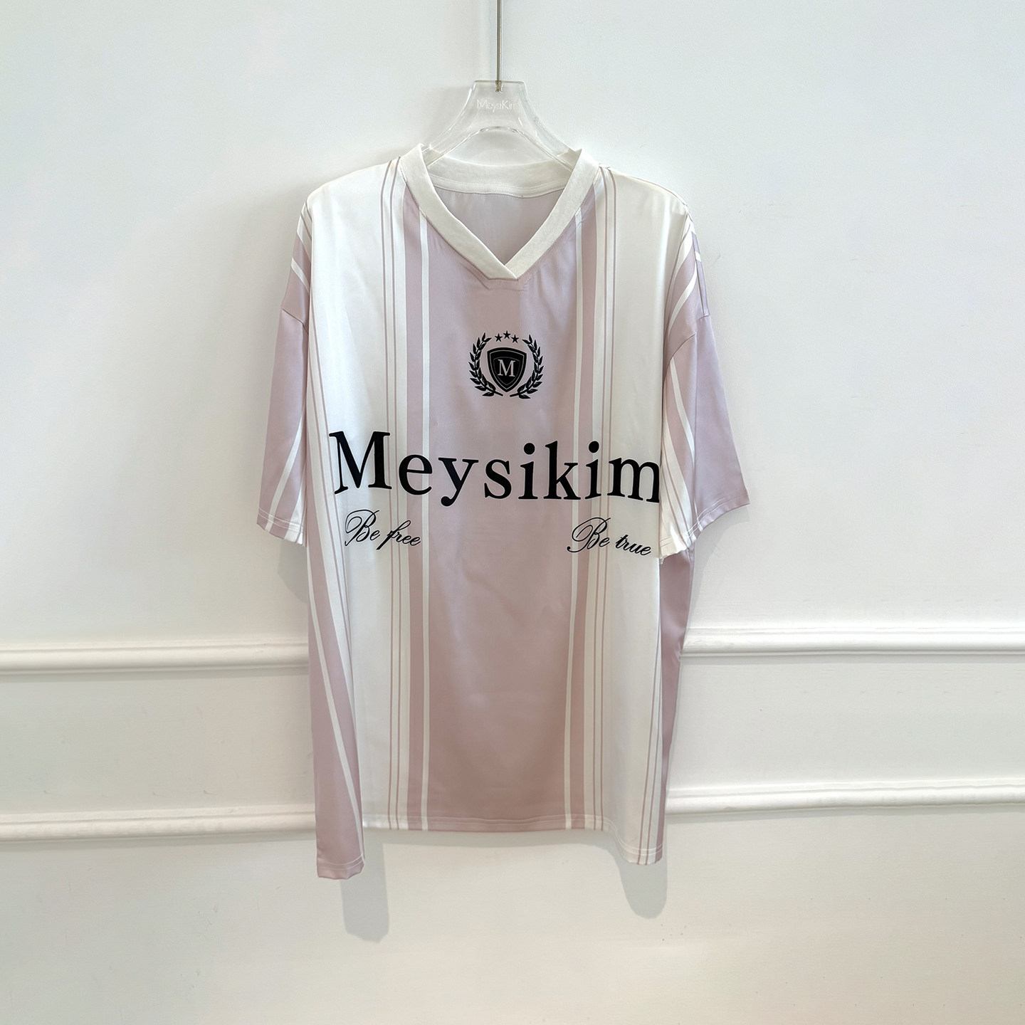 初代美希MEYSIKIM 原创自制实拍 微弹球衣款短袖t恤女装宽松上衣