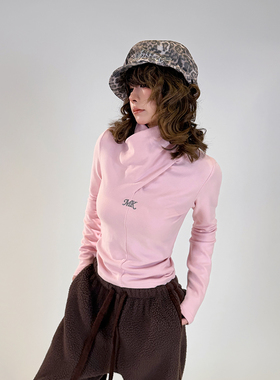 初代美希MEYSIKIM 高弹高领打底衫女内搭立体绣花长袖t恤紧身上衣