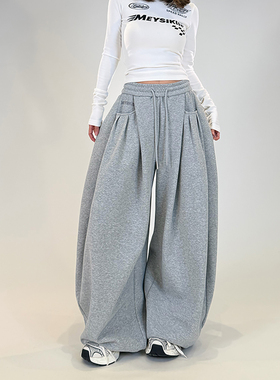 初代美希MEYSIKIM裤子女2025新款秋冬立体绣花黑色休闲裤阔腿卫裤