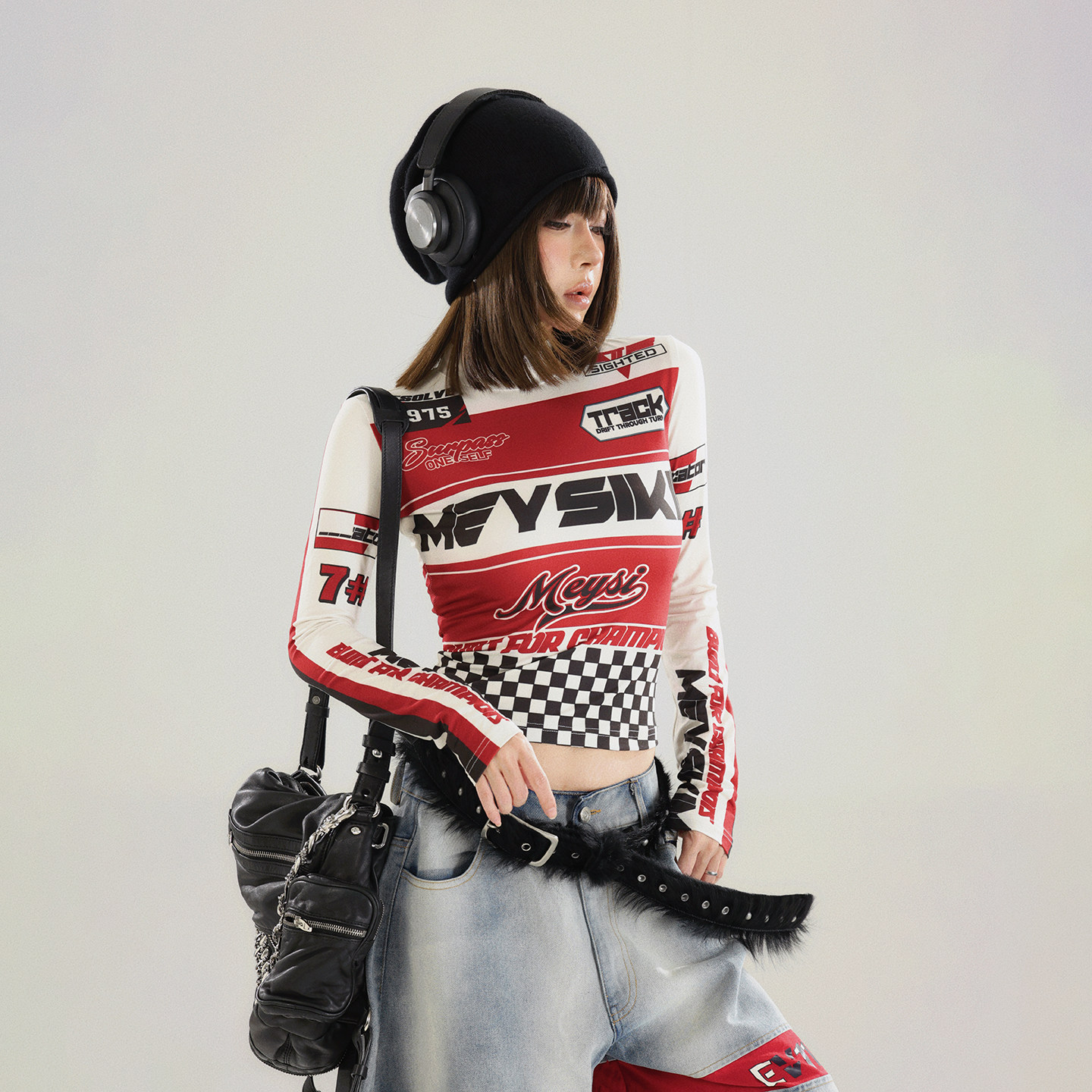 初代美希MEYSIKIM t恤女内搭打底衫早秋高弹半高领机车服长袖上衣