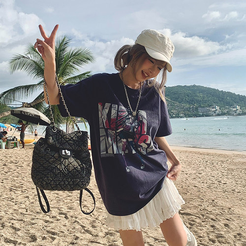 初代美希MEYSIKIM 现货 短袖t恤女夏2025新款白墨印花上衣ME0044