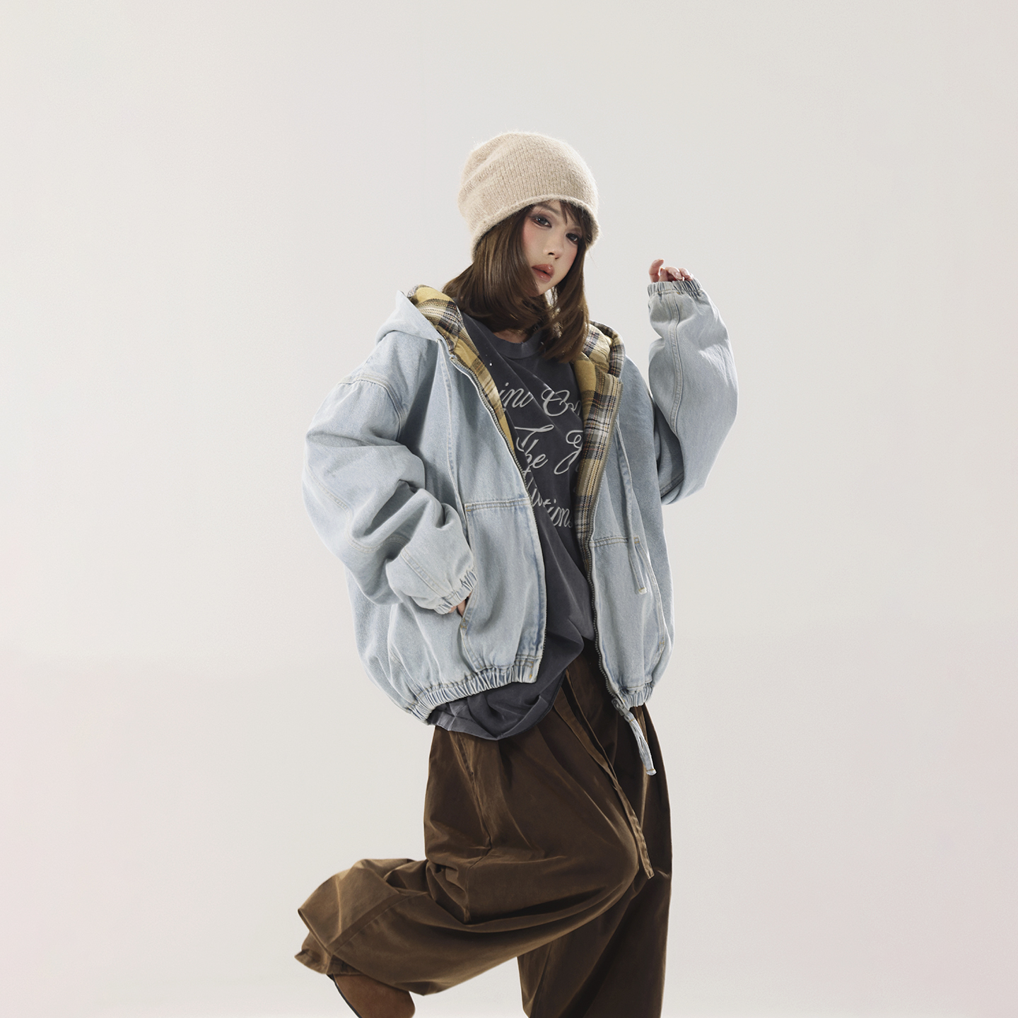 新品 初代美希MEYSIKIM 韩系连帽凉面穿牛仔外套女秋冬ME0717