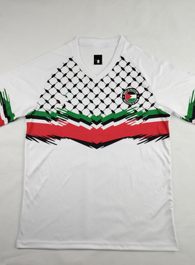 25-25新款智利巴勒斯坦人白色花球衣运动训练足球服短袖球衣S-4XL