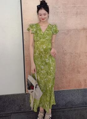 贝莉女装夏季绿色印花连衣裙显瘦时尚