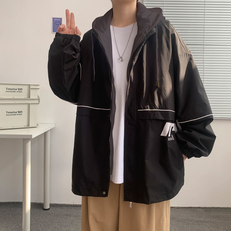 假两件连帽工装外套港风中性风宽松夹克ins新款3J,男装夹克,电商A076