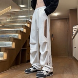 美式运动风刺绣字母直筒裤男宽松条纹拼接休闲长裤潮牌K817-特P36，男装休闲裤，电商A076