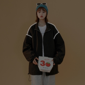 秋冬季夹克衣服外套中性风男女港风反光夜光外套立领6J,好看的衣服穿搭男港风宽松图片