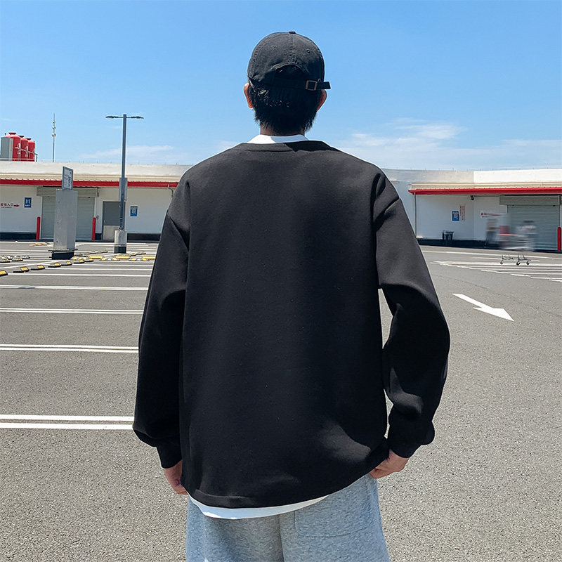 春秋季新款美式复古假两件卫衣男潮牌宽松长袖上衣WY5503A-特P48,男装卫衣,电商A076