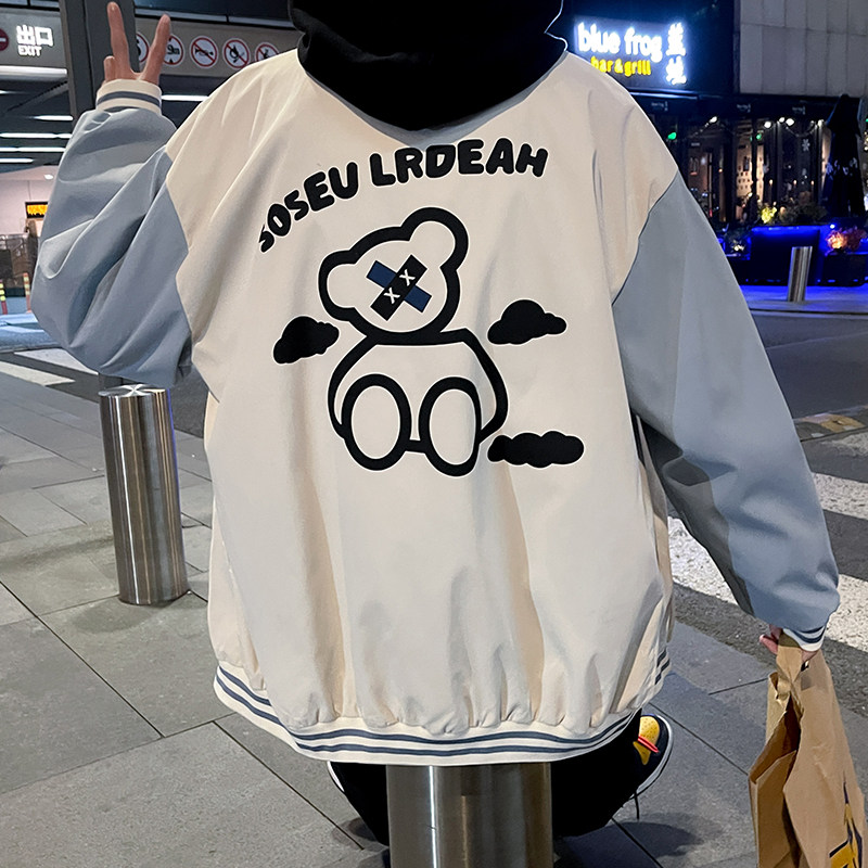 印花夹克外套男春季港风宽松学生情侣棒球服港风模特7JK60023-P50图片