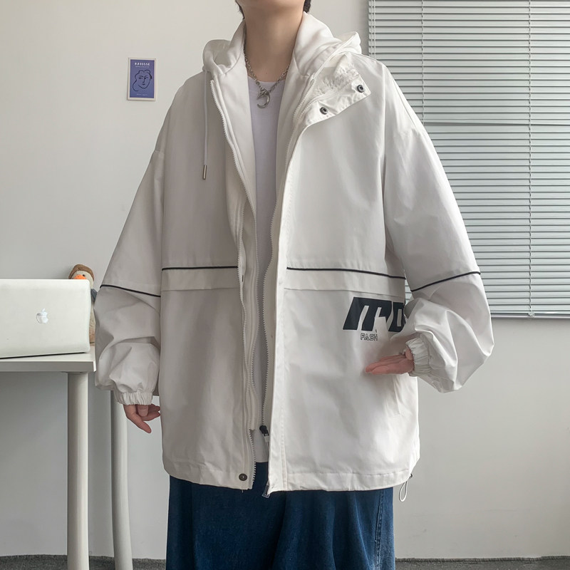 假两件连帽工装外套港风中性风宽松夹克ins新款22J图片
