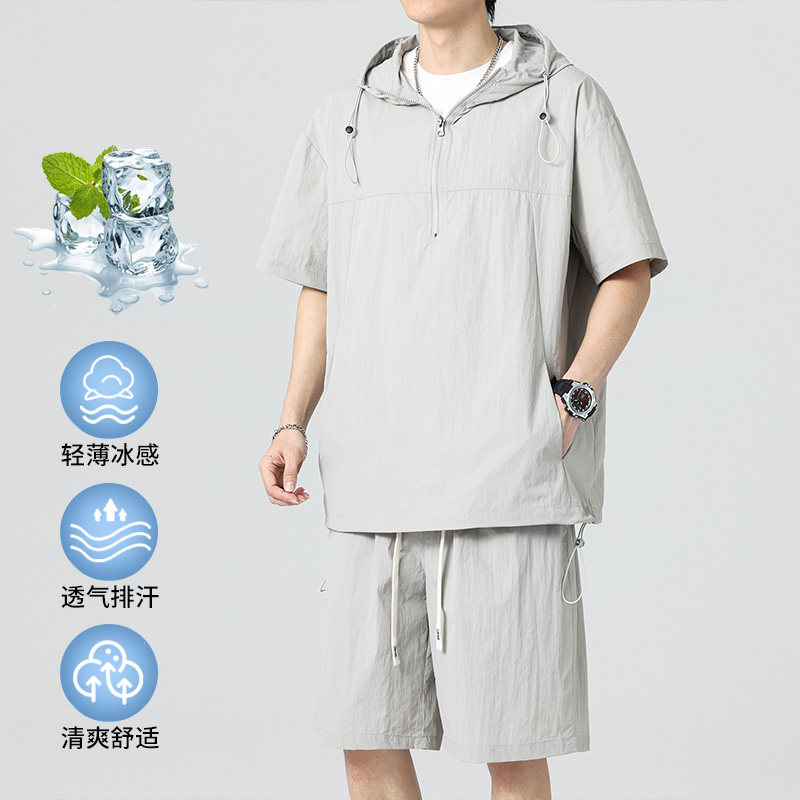 2025夏季新款男士时尚休闲套装薄款连帽两件套无差价TZ2529-特P55,男装休闲套装,电商A076