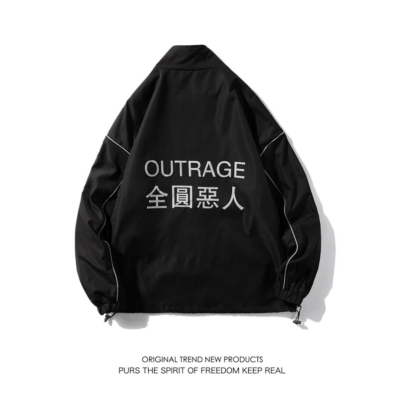 秋季夜光印花外套男ins港风潮流宽松大码情侣夹克白底4JK2116-P60,男装夹克,电商A076