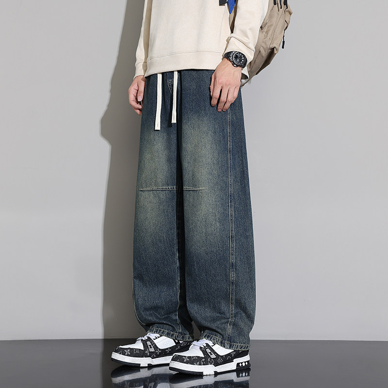 复古水洗牛仔裤男士宽松直筒阔腿长裤百搭潮牌男裤NZ1233-特P52，男装牛仔裤，电商A076
