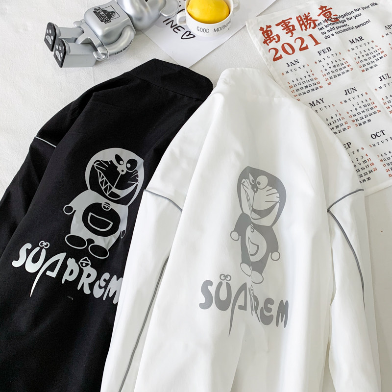 夹克服秋季男女夜光反光外套宽松港风中性风摆拍25J图片