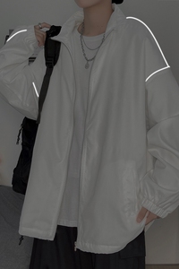 夹克秋季服男女白墙夜光反光外套薄款港风中性风男J图片