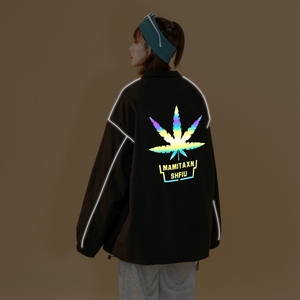 秋冬季夹克衣服外套中性风男女港风反光夜光外套立领5J