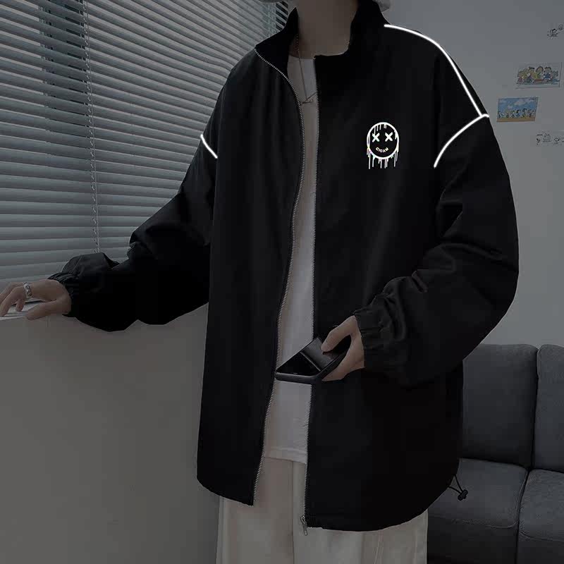 夹克服秋季男女夜光反光外套宽松港风模特中性风摆拍28J图片