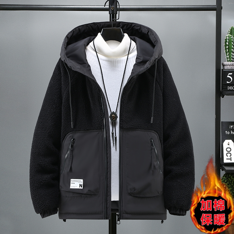 冬季新款连帽羊羔绒棉服男士时尚加厚保暖棉衣外套MY8116-特P100，男装棉衣，电商A076