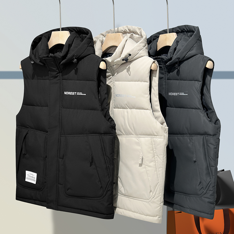 羽绒棉马甲男2025新款连帽保暖背心时尚百搭户外马甲MJ307-特P65，男装背心/马甲，电商A076