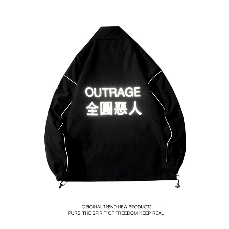 秋季夜光印花外套男ins港风潮流宽松大码情侣夹克白底5JK2116-P60,男装夹克,电商A076