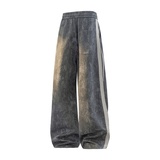 美式休闲风扎染直筒裤男春秋松紧腰垂感阔腿休闲裤CK2507-K特P42，男装休闲裤，电商A076