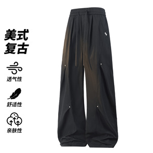美式褶皱休闲裤男春秋宽松垂感阔腿裤百搭长裤立体CK26013-特P45图片