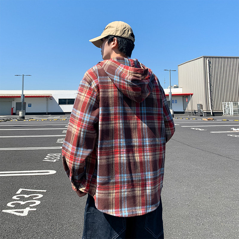 春秋季新款美式复古格子衬衫男潮牌宽松衬衣外套WY5506A-特P50,男装衬衫,电商A076