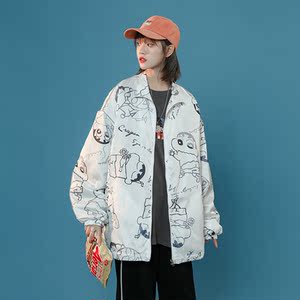 秋冬季夹克男女港风卡通反光外套中性风夜光立领17J图片