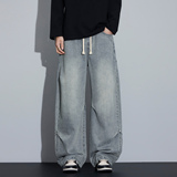 美式风弯刀牛仔裤男宽松直筒抽绳水洗阔腿休闲长裤NZ6663-特P55，男装牛仔裤，电商A076